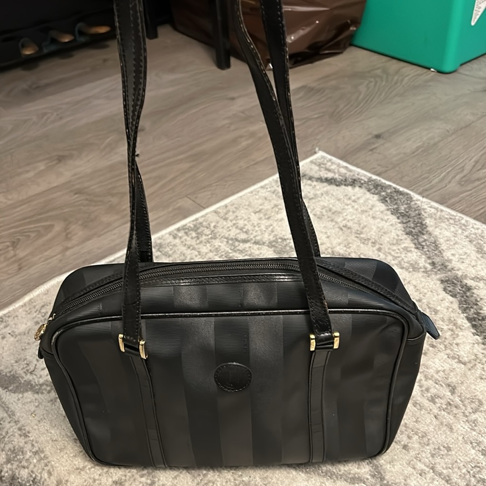 Fendi Vintage Pequin Strip Shoulder Bag